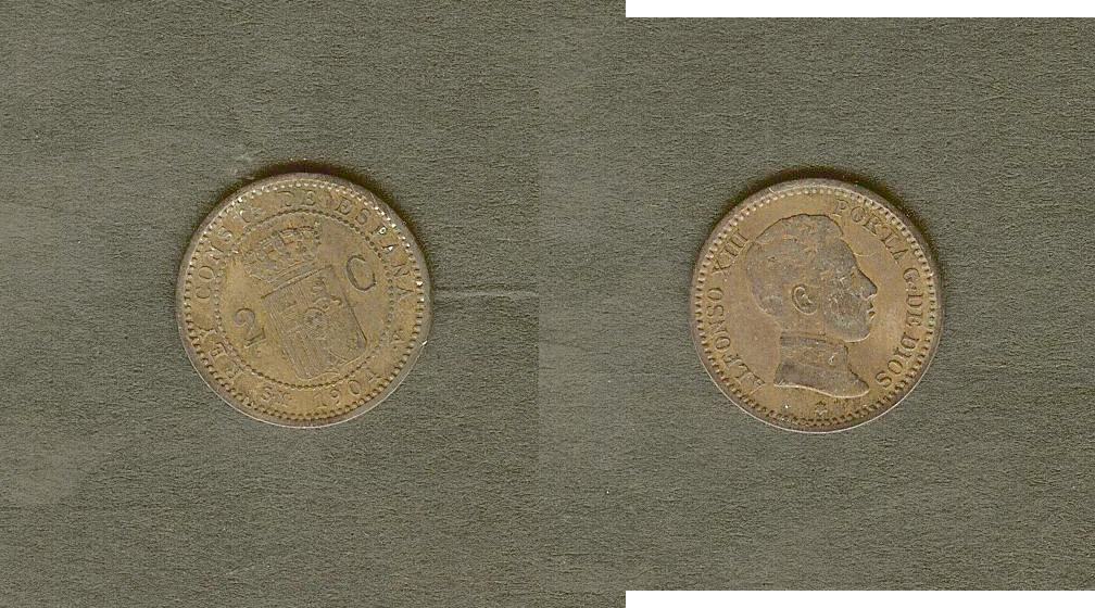 Spain 2 centimos 1904 VF/EF